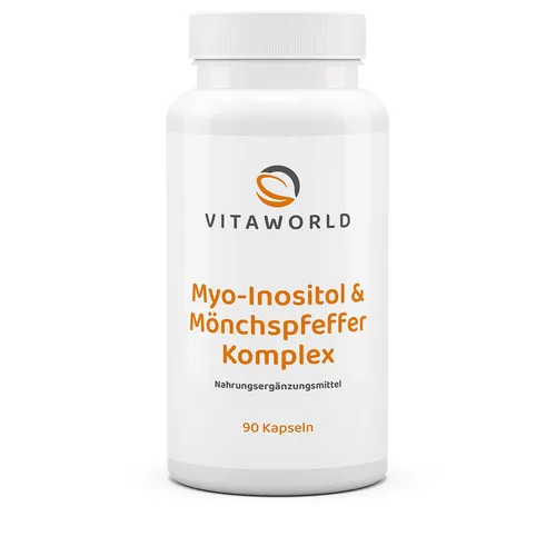 Vitaworld Myo-Inositol + Mönchspfeffer Komplex | 90 Kapseln | mit Zink, Eisen, L-Carnitin und B-Vitaminen | vegan