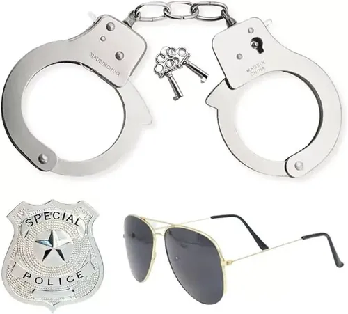 Polizei Kostüm WPC Unisex Set Sonnenbrille Handschellen Abzeichen Zubehör