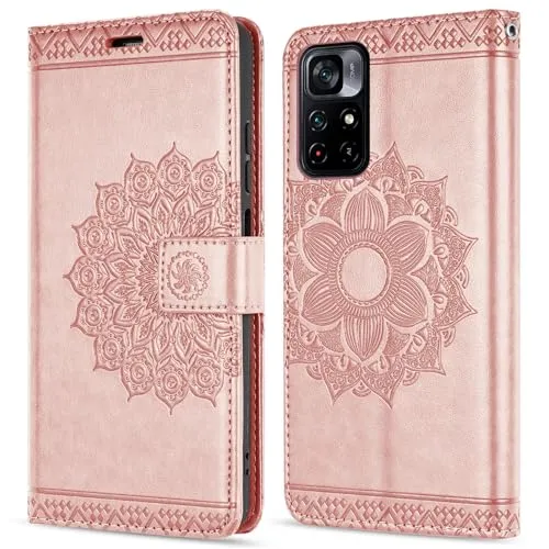 betterfon Hülle Kompatibel mit Poco M4 Pro 5G | Klapphülle Schutzhülle mit Kartenfächer Kompatibel für M4 Pro 5G | Magnetverschluss Flip Case | Rosegold