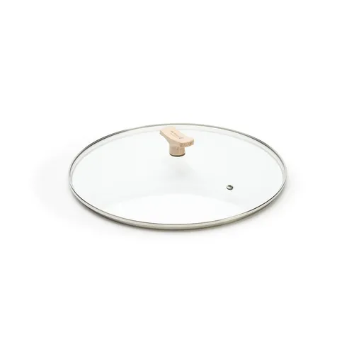 de Buyer Topfdeckel Choc B Bois 32 cm - Hochwertiger Topfdeckel aus Sicherheitsglas mit Buchenholzgriff, ideal für alle Kochgeschirre mit 32 cm Durchmesser und mit Dampfaustrittsöffnung für kontrolliertes Kochen.