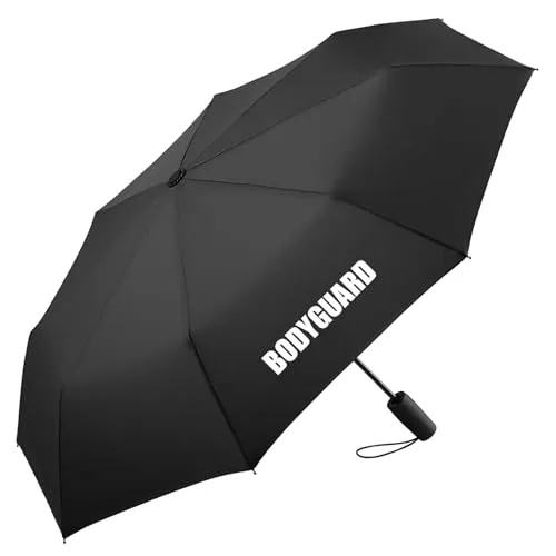 Huuraa Regenschirm Bodyguard Schriftzug Geschenk 98cm Schwarz Sturmfest Taschenschirm Bodyguard Geschenkidee