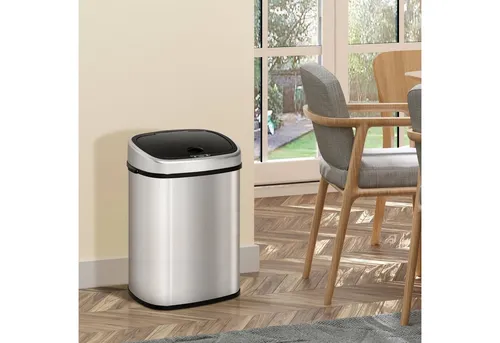 HOMCOM Mülleimer mit Sensor 48L - Hochwertiger Edelstahl-Mülleimer mit 48L Fassungsvermögen und automatischem Bewegungssensor für hygienische Müllentsorgung in Küche, Büro oder Schlafzimmer.