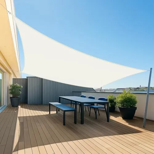 UMI Sonnensegel Wasserdicht 3x4m Rechteckig Sonnenschutz Wetterschutz PES Polyester Segel Baldachin 95% UV Schutz mit Seilen für Garten Balkon Terrasse- Creme