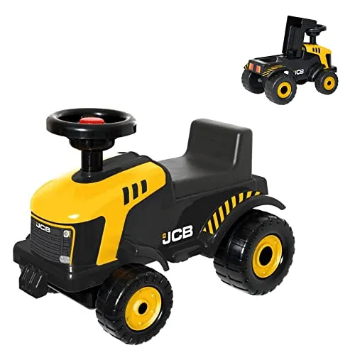 JCB Fastrac Gelb & Schwarz Rutschtraktor | Fuß-zu-Boden Schieber für Kleinkinder | BAU-Rutschauto | Mit Quietschhorn & Stauraum unter dem Sitz | Traktor zum Schieben | JCB BAU-Spielzeug. Alter: 2+