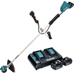 Makita DUR 368 APT Akku Freischneider 36 V - Rasentrimmer & Motorsensen mit bürstenlosem Motor für optimale Kraftübertragung, energiesparend und geräuscharm dank ADT-Modus. Inklusive 2x 5,0 Ah Akkus und Ladegerät für längere Laufzeiten.