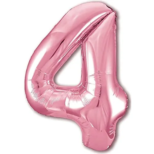 Luftballon 4. Geburtstag Zahl 4 Rosa XXL Riesen Folienballon 100cm Geburtstagsdeko Mädchen Ballon Zahl Deko zum Geburtstag. Fliegt mit Helium.