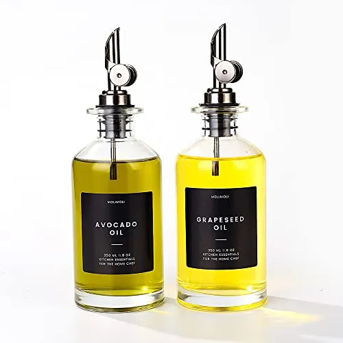 Molimoli Ölspender Flasche für Küche, Automatischer Ausgießer, Dünne Glasflasche für Küche, Olivenölkrug, | 2er-Set