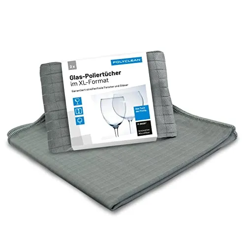 POLYCLEAN 2X Glas-Poliertuch – Fenstertuch im XL-Format – Glasreinigungstuch aus Microfaser (50 x 40 cm) – Mikrofasertücher Fensterputztuch Microfasertuch Fenster