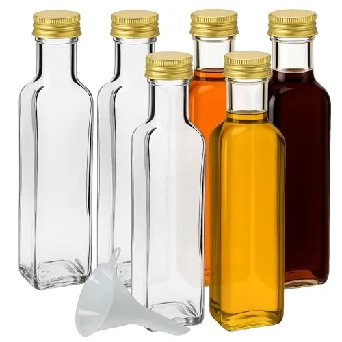 mikken 6 Glasflaschen mit Schraubverschluss 500 ml zum befüllen, inkl. einem Einfülltrichter