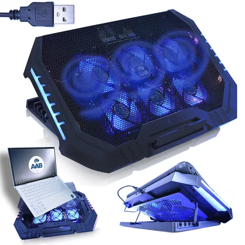 AABCOOLING Scutum NOTEBOOK LAPTOP KÜHLER 6 X Blue LED LÜFTER USB RGB LED 10-17