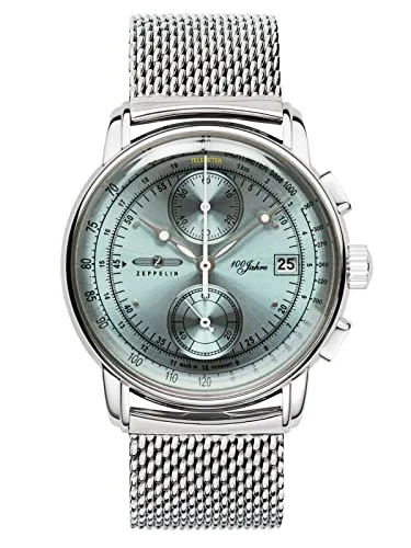 Zeppelin 8670M-4 Chronograph - 100 Jahre Zeppelin Herrenuhr 42mm - Chronographen mit hochwertigem Edelstahl-Gehäuse, blauem Ziffernblatt und 5 ATM Wasserdichtigkeit - ideal für stilvolle Herren.