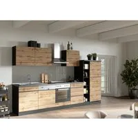 Held Möbel Küchenzeile Turin 330 cm Wotaneiche-Graphit mit E-Geräten
