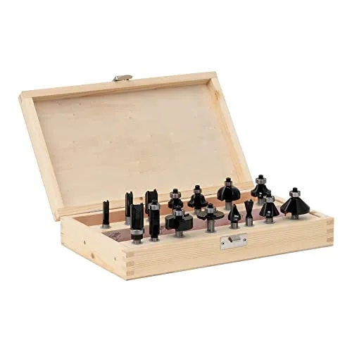 STIER Fräsersortiment, 15-teilig, 8 mm, Holzfräser, Fräser für Oberfräsen, Fräser Set