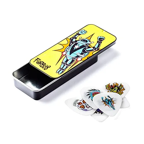 JIM DUNLOP Plektrum Blackline Alan Forbes, Schachtel aus Metall mit 6 Stück, Forbes2, Weiß, 0,73mm