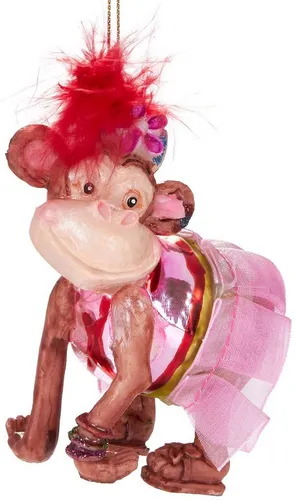 BRUBAKER Christbaumschmuck Handbemalte Weihnachtskugel Zirkusaffe mit Kleid, tierische Weihnachtsdekoration aus Glas, mundgeblasenes Unikat