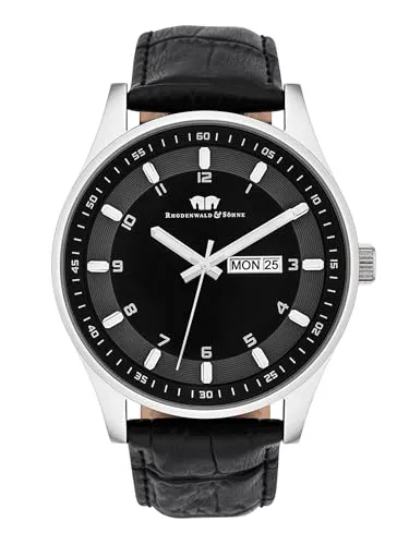 Rhodenwald & Söhne Quarzuhr Couragian schwarz - Elegante Armbanduhr mit Echtleder-Armband, wasserdicht bis 5 bar und praktischen Zusatzfunktionen wie Datum/Wochentag für den modernen Mann.