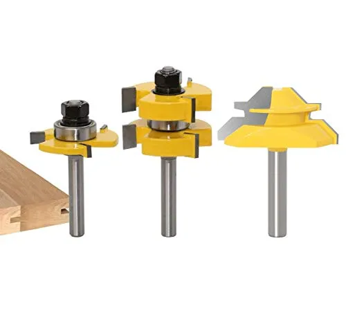 Oberfräser Set, 45 Grad Lock Mitre Router Bit Nutfräser + 8 mm Schaft Zungenschaft und Nutfräse Set 3 Zähne in Cutter aus Holz für Holzarbeiten