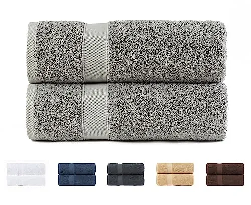 Todocama 2 Duschtücher, 100% Baumwolle, 550 g/m², extra weich, sehr saugfähig und schnell trocknend, Maße 70 x 140 cm, hellgrau.