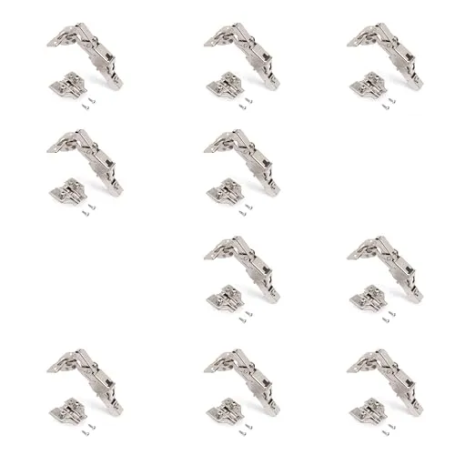 Emuca 1013007 Topfscharnier Set mit sanftem Verschluss - Schrank- und Möbelscharniere: 10 Stück Ø35mm mit 165° Öffnungswinkel, ideal für überlappende Türen. Einfacher Montage durch Clip-System und dreidimensionale Regulierung für perfekte Türausrichtung.