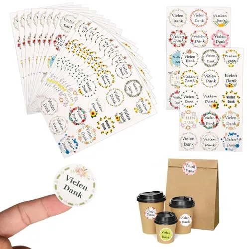 Dankeschön Aufkleber 300 Stk Danke Aufkleber Selbstklebend Vielen Dank Etiketten für Weihnachtsdeko Papiertüten Geschenktüten Umschlag Verpackung