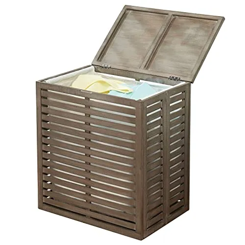 mDesign Bambus Wäschesortierer – faltbarer Wäschekorb mit herausnehmbarem Wäschesack – tragbarer Wäschesammler für das Bad oder Schlafzimmer – grau