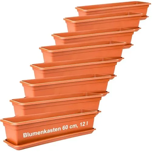 2friends Blumenkasten 60cm mit Untersetzer â€“ 8er-Set, Hochwertiger Kunststoff, Terracotta, Made in EU