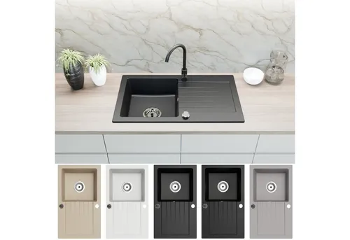 Faizee Granitspüle 75x45 - Eckige Küchenspüle - Hochwertige Granitspüle für private und gewerbliche Küchen. Kratzfest, hitzebeständig bis 280°C und einfach zu reinigen. Ideal für modernes Kochen!