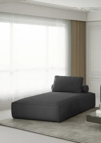 Chaiselongue Sezlong Liege CELES in Stoff Scala Anthrazit - Moderne Chaiselongue für Wohnzimmer, inklusive bequemem Rückenkissen und hochwertiger Wellenfederung für optimalen Sitzkomfort. Farbe: Anthrazit, Breite: 110 cm.