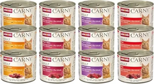 Carny Katzen Nassfutter Mix Herzhafte Variation - 12 x 200g, getreidefrei und zuckerfrei, 100% frische Zutaten für gesunde Ernährung ausgewachsener Katzen