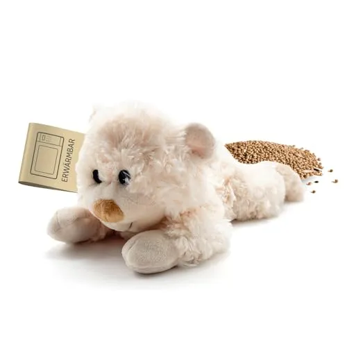Habibi Plush Wärmekissen - Liegender Bär Creme, Wärmekuscheltier für Groß und Klein - Heizkissen für kuschelige Wärme, duftneutral und ideal für Allergiker. Einfach in der Mikrowelle erwärmen und den Charme dieses süßen Bärchens genießen!
