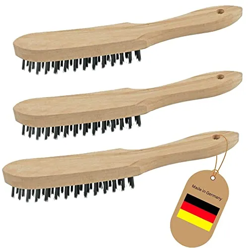 Novatool 3X Drahtbürsten I 3-reihig I 27 cm lang I mit Holzgriff I Bremssattelbürsten Grill Drahtbürsten Kratzbürsten Metallbürsten Handdrahtbürsten Set Grillbürste Grillzubehör