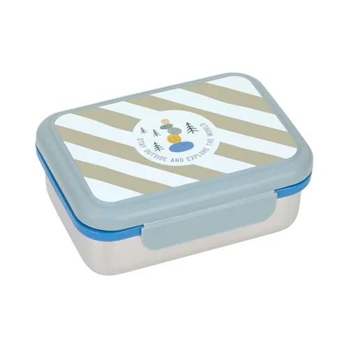 LÄSSIG Edelstahl Lunchbox Sunny Explorer - Nachhaltige Brotdose für Kinder - Babynahrung Aufbewahrung - Robuste, auslaufsichere Lunchbox mit herausnehmbarer Trennwand für flexible Speisenaufteilung, ideal für Kindergarten und Schule.