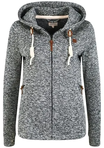 OXMO Thory Damen Fleecejacke Sweatjacke Jacke mit Kapuze, Größe:S, Farbe:DARK GREY (792890)