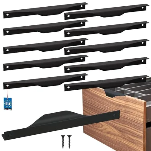 KOTARBAU® 10er Set Möbelgriff Möbelgriffe Schrankgriffe 192/212 mm ZnAl Küchengriffe Schwarz Griffe Möbel Türgriff Profilgriff Türgriffe Küche Schubladengriffe Griffe für Küchenschränke Modern
