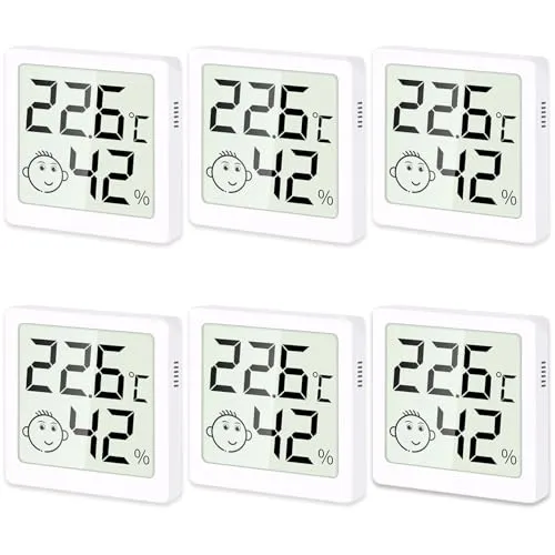 Stück Mini Thermometer Hygrometer Innen, Digitales Thermometer Hygrometer mit Smiley Anzeige, Temperatur und Luftfeuchtigkeitsmesser für Babyzimmer, Wohnzimmer, Büro, Gewächshau, Arbeitszimmer 6