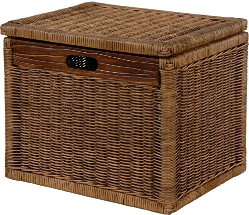 Korb mit Deckel Rattan geflochten - Vintage Braun, Groß - Aufbewahrungsbehälter mit Deckel, handgefertigter Rattan Korb mit Klappdeckel, ideal für stilvolle Ordnung im Badezimmer oder Wohnzimmer.