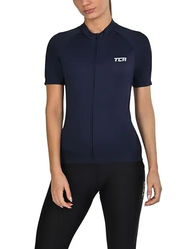 TCA Damen All-Day Fahrradtrikot – Leichtes, atmungsaktives Kurzarmtrikot - Radsport-Trikots & -Shirts für Damen, ultraleichtes Material für optimale Belüftung und Komfort bei intensiven Fahrten, mit 3 Rückentaschen und reflektierenden Details für Sicherheit.