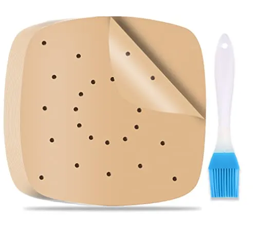 Stück Airfryer Backpapier 21.6cm mit Ölpinsel, Heißluftfritteuse Backpapier, Perforiert Air Fryer Baking Paper, Airfryer Papier für Heißluftfritteuse, Ofen und Mikrowelle 200