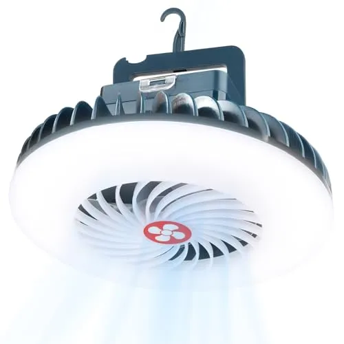LED Campinglampe mit Ventilator USB-aufladbar, 2-in-1 Camping Ventilator mit Licht, Magnetisch Zelt Lampe Lanterne Outdoor Camping Zubehör für Wandern Angeln Strand Wohnwagen Camper Auto
