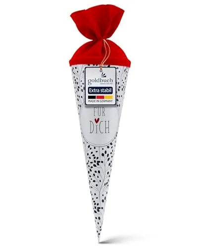 goldbuch 93 213 Geschwistertüte Für Dich, Schultüte mit Wildblumenmuster, Lackkarton, Geschenkverpackung, roter Filzverschluss (ohne Verschlussband), Zuckertüte rund, Länge 35 cm, Ø 11,5 cm, Weiß