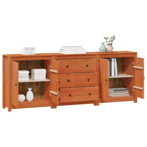 vidaXL Sideboard 3-tlg. Wachsbraun aus massivem Kiefernholz