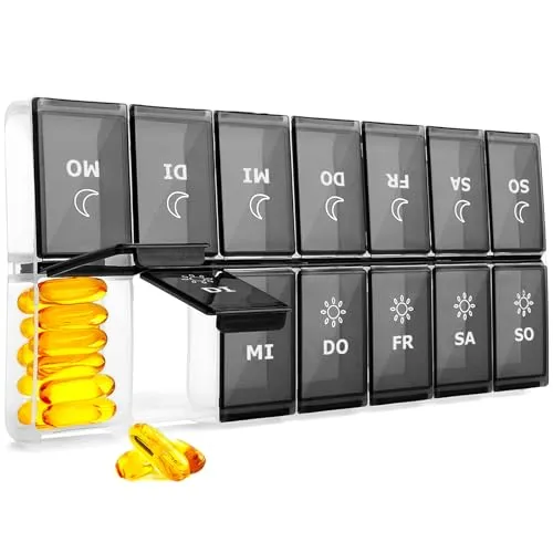 Tablettenbox 7 Tage Morgens Abends Groß, Tablettendose 14 Tage Abends XL Große Dispenser Medikamente Groß für Vitamine, Nahrungsergänzungsmittel und Medikamente