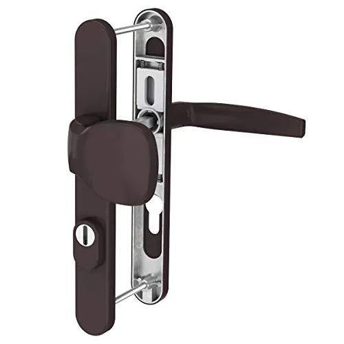 MS Beschläge Schmalrahmengarnitur mit Kernziehschutz Braun RAL8019 Sicherheitsbeschlag Langschild Türdrücker 92mm Abstand PZ Lochung Haustürbeschlag Wechselgarnitur (Knopf/Drücker, Türstärke 55-70mm)