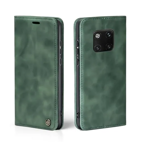LBH Handyhülle für Huawei Mate 20 Pro in Grün mit Karten- und Geldfach Smartphone Hülle mit Standfunktion Flip Case Schutzhülle Magnetverschluss Vintage