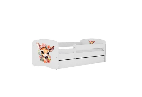 Raumhirsch Kinderbett Bambi, Weiß, 80x180 cm - Modernes Kinderbett mit abnehmbarer Schutzschiene und geräumiger Schublade für Stauraum. Inkl. verstellbarem Lattenrost und waschbarer Matratze – ideal für ein gemütliches Kinderzimmer.