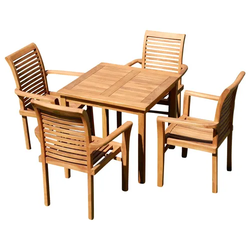 TEAK Gartengarnitur Tisch 80x80cm ALPEN + 4x Sessel