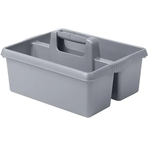 Tragbarer Organizer für Putzmittel 38x32x15 cm Grau Werkzeugträger Gartengerätekorb Schuhputzkasten - Putzkasten für Pferd Reinigungsmittel Putz Caddy Flaschenträger Putzbox Putzcaddy eckig leer