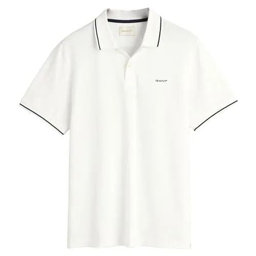 Gant Herren Poloshirt Weiß XXL - Herren Plussize Poloshirt von Gant, aus 100% Baumwolle, mit kontrastierenden Streifen und bequemer Passform - ideal für lässige Outfits.