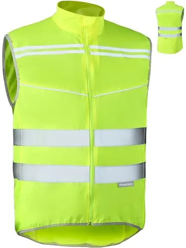 Prowiste Fahrradweste Herren & Damen – Leuchtweste mit Reflektorstreifen – Atmungsaktiv (Mesh) – mit Rückentasche – Laufweste – Reflektorweste – Reflektierende Weste – L
