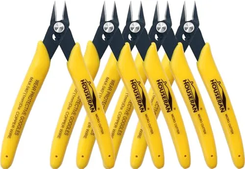 HOUSERAN Bündigschneider, 5 Stück, 12,7 cm, Mikro-Bündigzange mit Feder, Seitenschnittzange, Mini-Drahtschneider, Modellzange, Bündigschneider für Schmuckherstellung, Kunststoffmodelle, Kabelbinder,